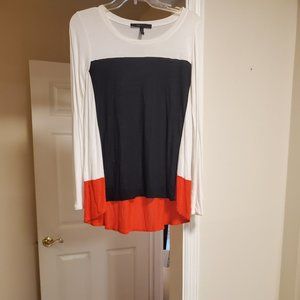BCBG Color Block, High-Lo, Long-Sleeve Top (Sz S)